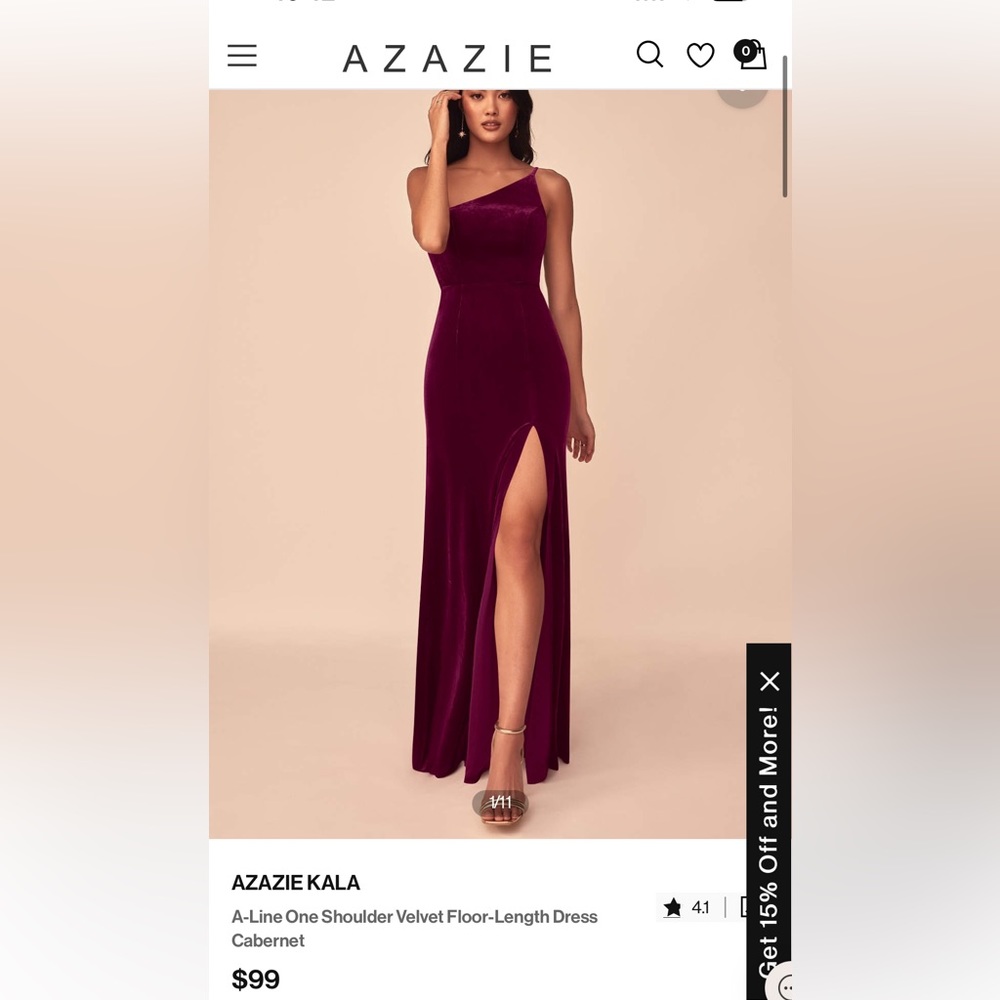 Azazie A-Line One Shoulder Velvet Floor-Length Dress Cabernet